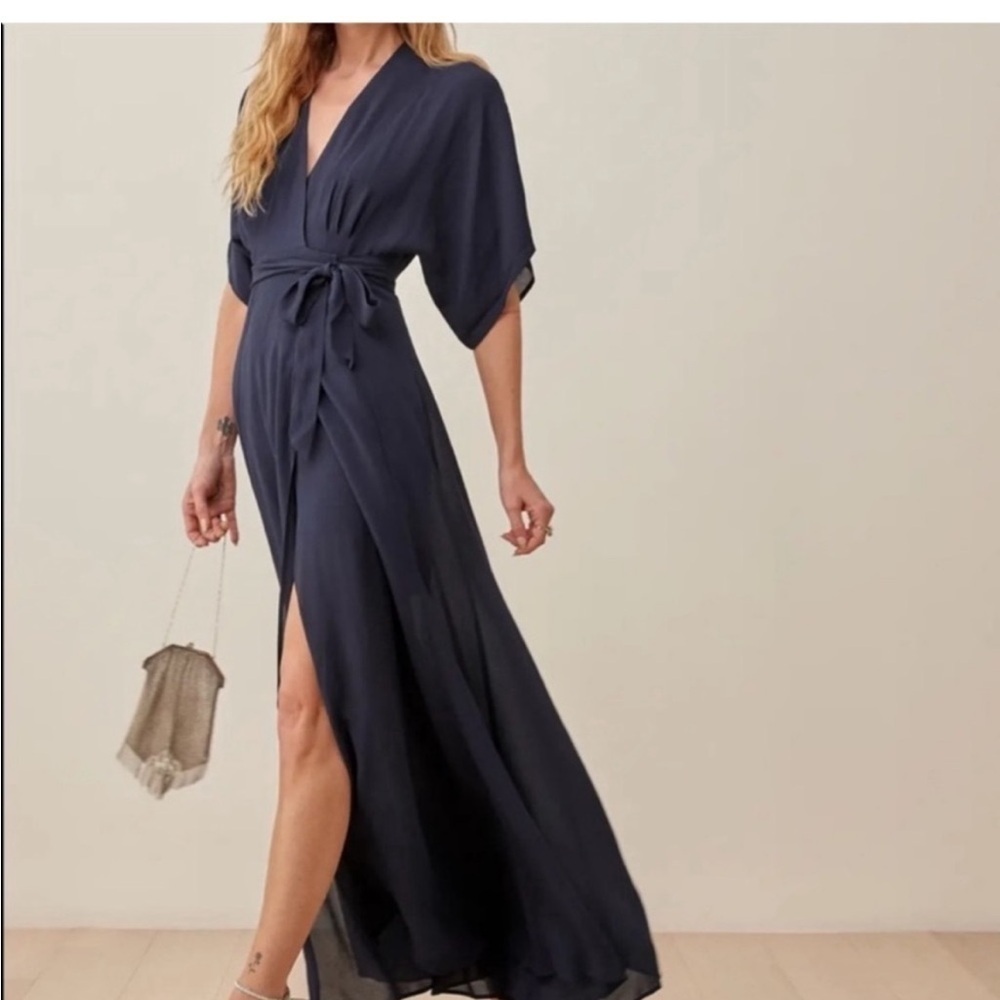 Reformation blue Winslow chiffon wrap maxi dress - Picture 4 of 12